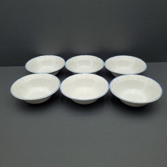 Vina Fera Cereal Bowl Vina Fera Radiance Fruit Dessert Bowl White Bowl Blue Edge - Picture 9 of 9